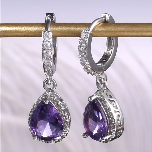 Jewelry - New 925 Silver Water Drop Royal Purple Earrings